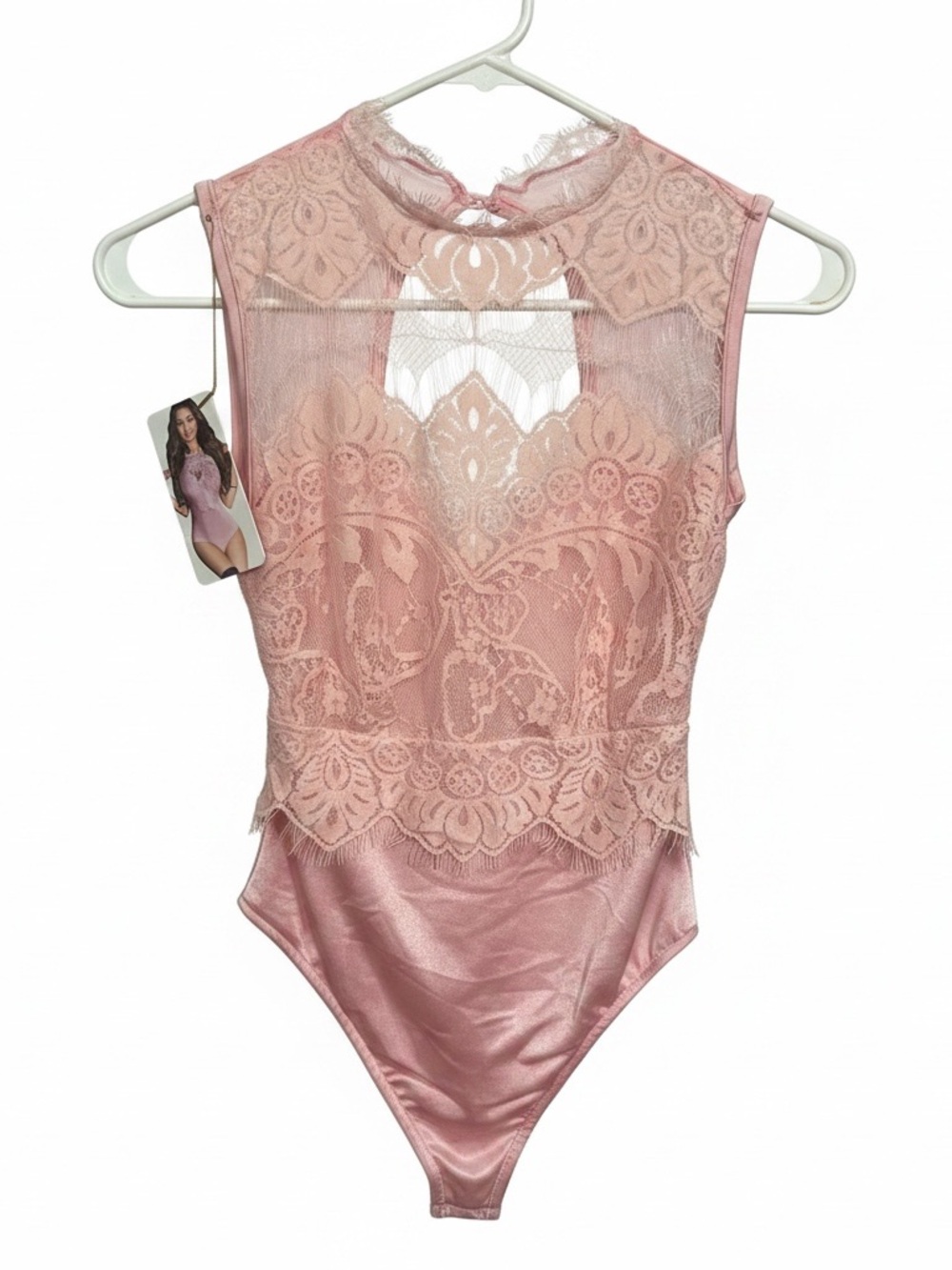 NWT Lace Mesh High-Neck Bodysuit - Pink
